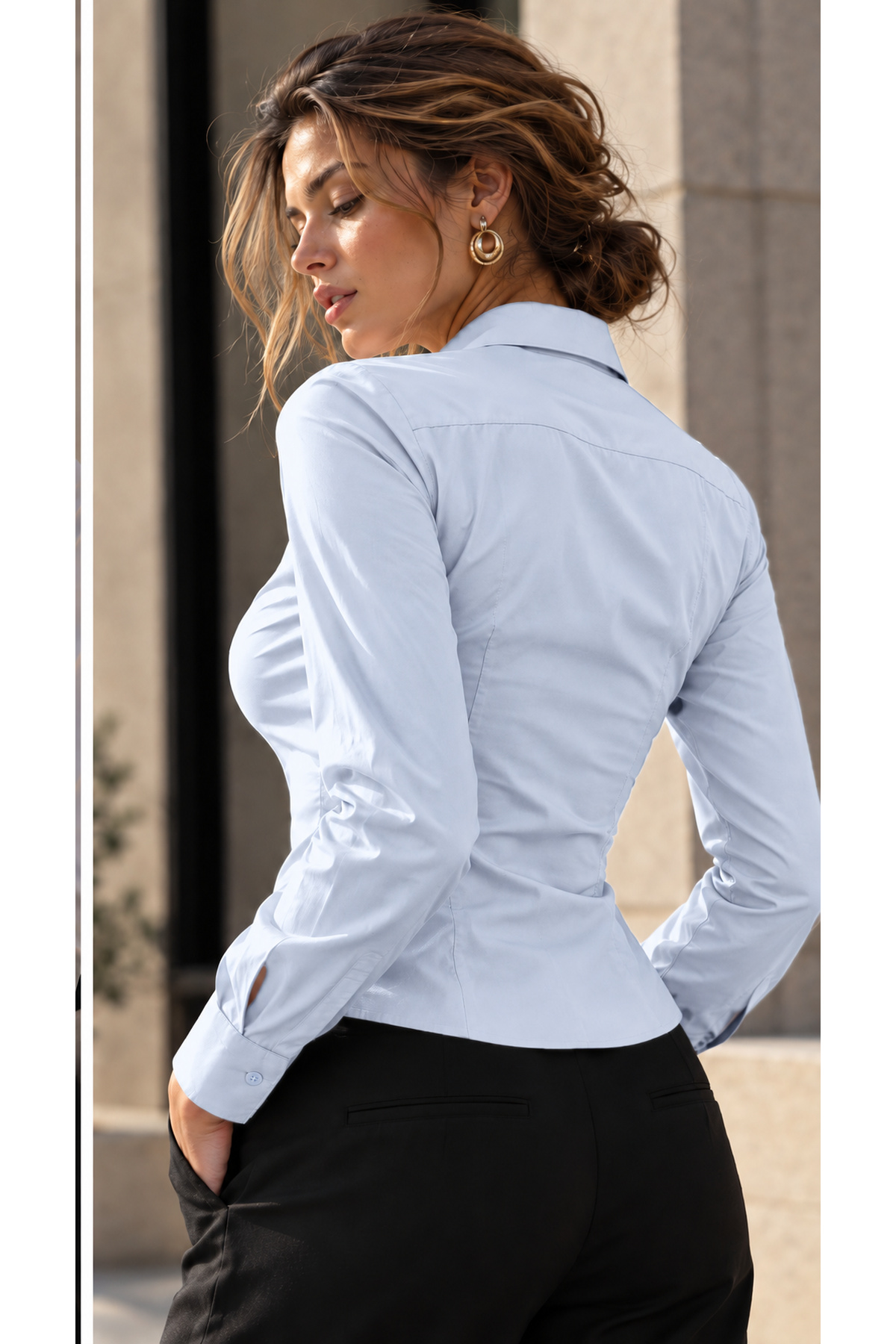 Buz Mavisi Slim Fit Pensli Gömlek