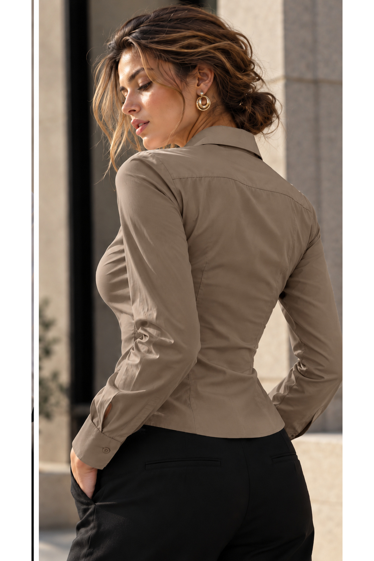 Kahve Slim Fit Pensli Gömlek