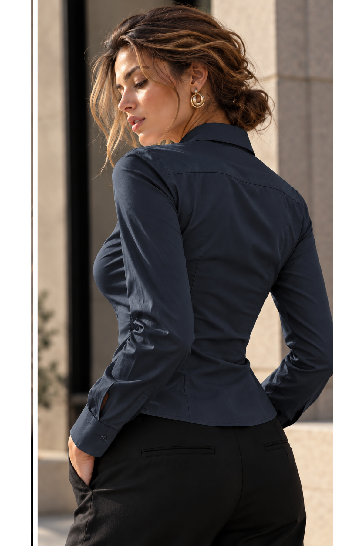Lacivert Slim Fit Pensli Gömlek
