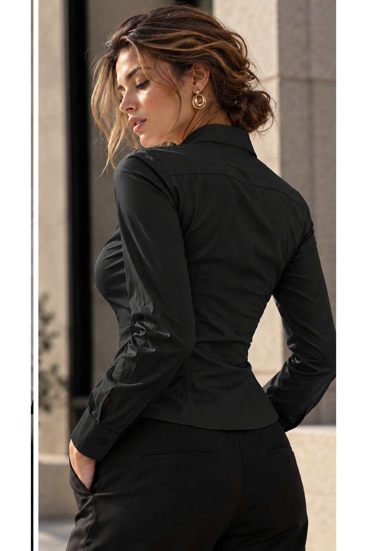 Siyah Slim Fit Pensli Gömlek